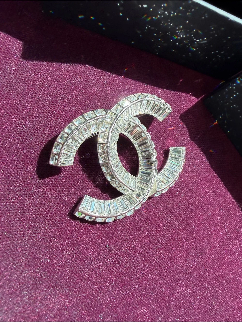 CHANEL Crystal Double C Brooch - Silver and Clear